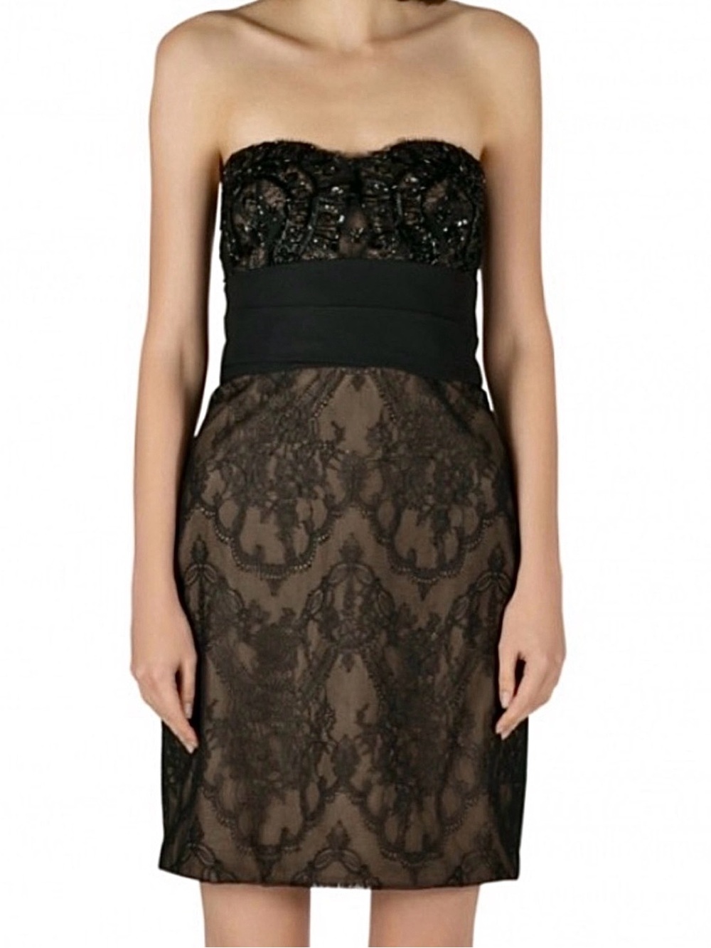 MARCHESA NOTTE Strapless Black Lace Cocktail Dress SZ 2/4